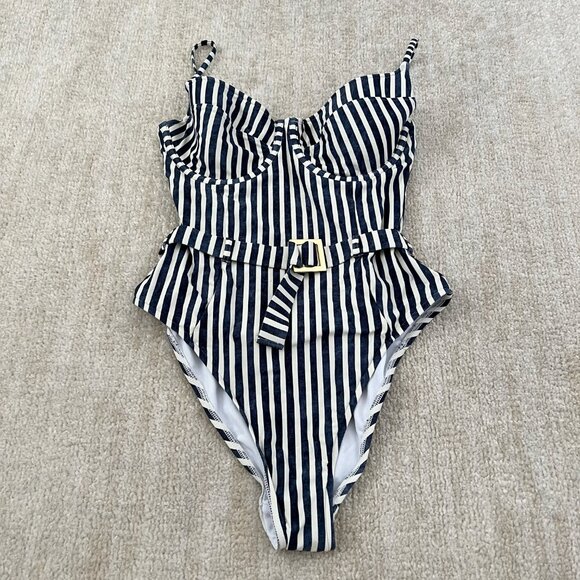 WeWoreWhat Other - WeWoreWhat Danielle Belted Underwire Stripe One Piece Swim Suit M